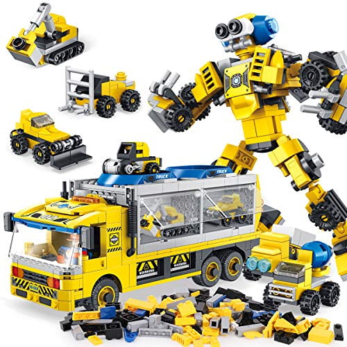 Yellow PANLOS STEM Robot Educational Learning Building Bricks Toy Carrier Truck Set Vehicles Gifts for Kids Boys and Girls Tight Fit and Compatible with All Major Brands 